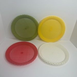 4 Vintage Plastic Paper Plate Holder Picnic Rattan Basket Weave